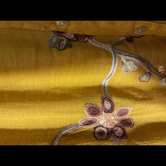 Anthropology Fig and Flower Mustard Gauze Embroidered Button Up Blouse 2X - Picture 8 of 11